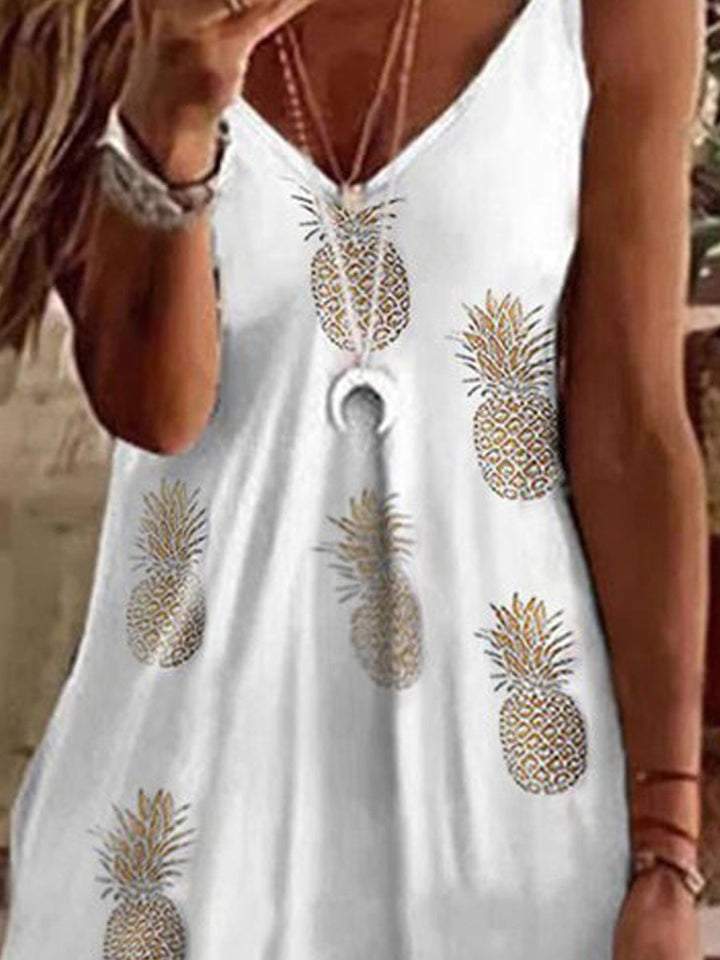 Women's V-neck Loose Pineapple Floral Slip Dress