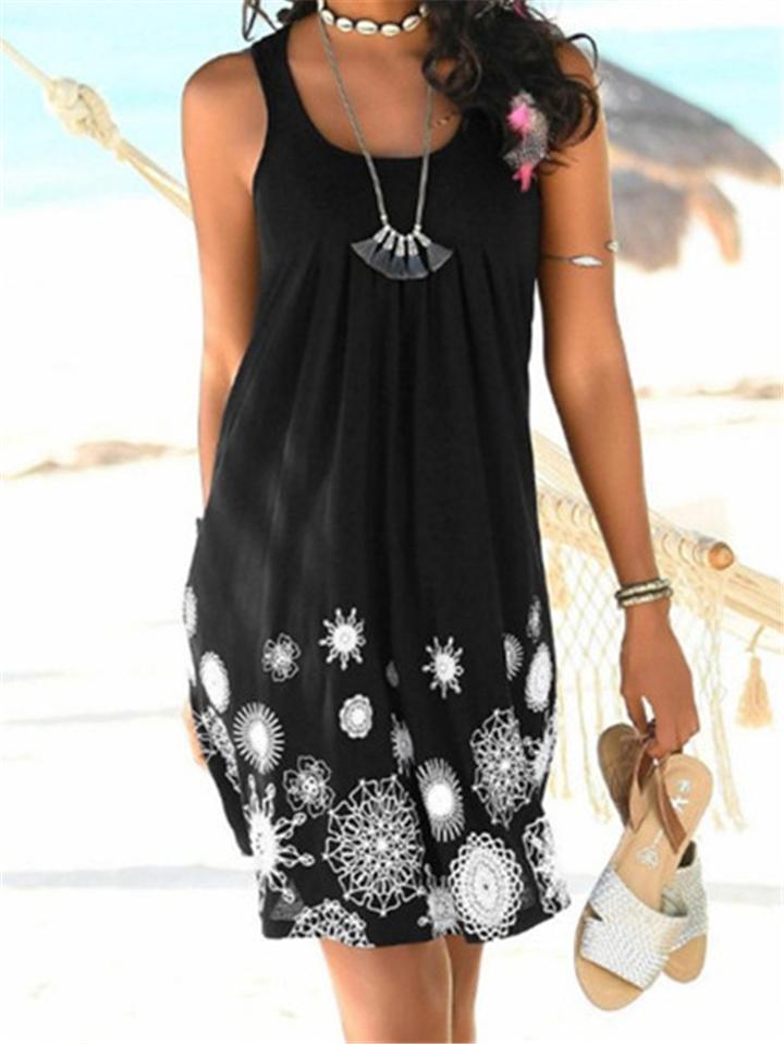 Sweet Sleeveless Printing Casual Floral Dress