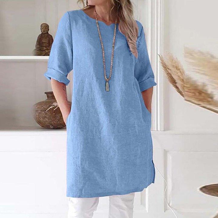 Solid Color Large Size Cotton And Linen Casual Top