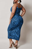 Fashion Sexy Leopard Backless Spaghetti Strap Long Dress Plus Size Dresses