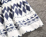 Casual Tribal Print White and Navy Tiered Dress