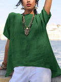 Ladies Solid Color Cotton And Linen Irregular Shirt