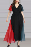 Plus Size Chiffon Party Dress With V-Neck Lace Short-Sleeved Maxi Dress