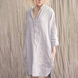 Pure Color Casual Cotton And Linen Lapel Dress