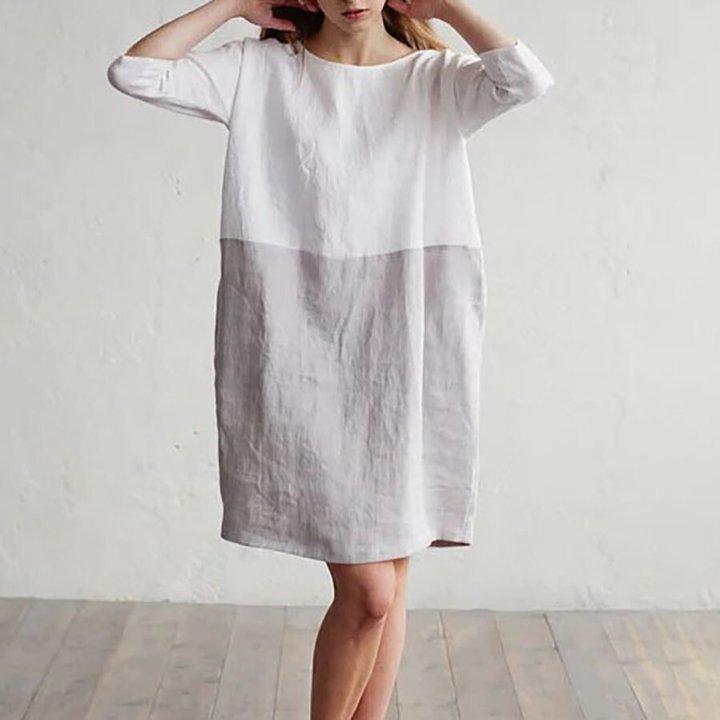 Solid Color Cotton And Linen Casual Dress
