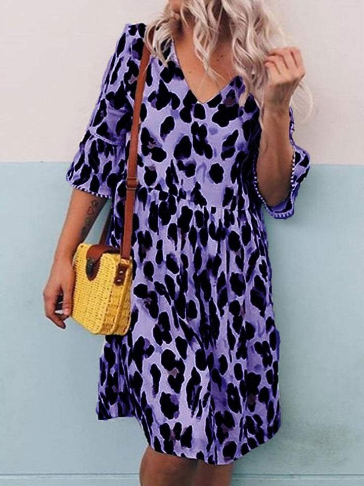 V-neck Leopard Print Loose Dress