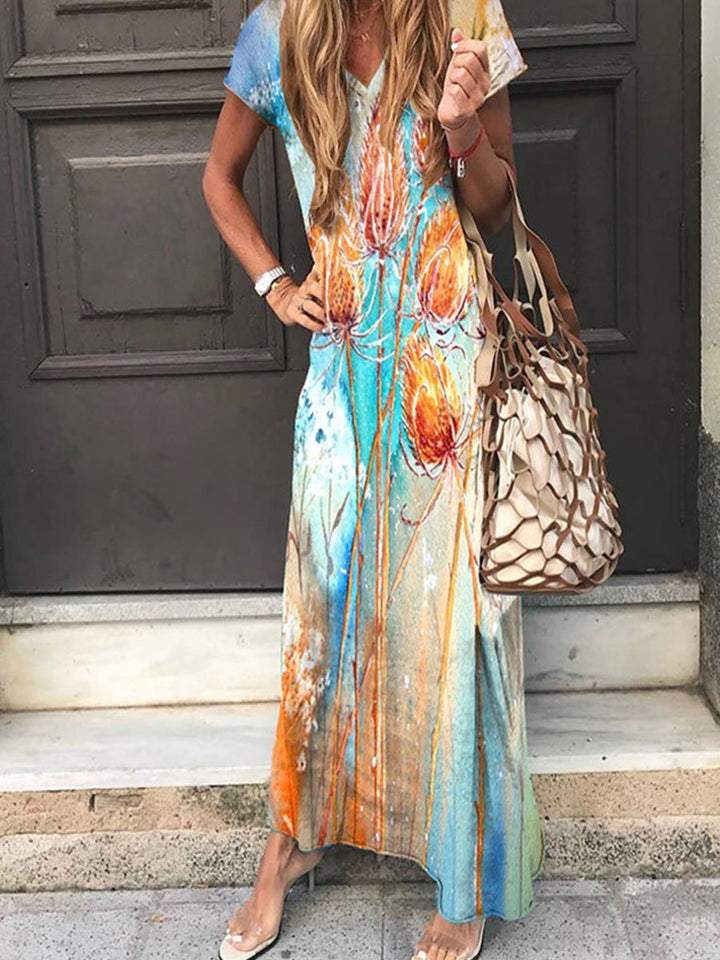 Tie Dye Printed Loose Maxi Dress