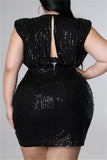 Fashion Sexy Plus Size Patchwork Sequins Backless V Neck Sleeveless Dress