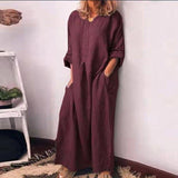 Solid Color Cotton And Linen Long Dress