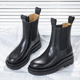 Women's leather platform mid-tube Martin boots