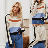 Long sleeve pullover sweater fashion color matching short
