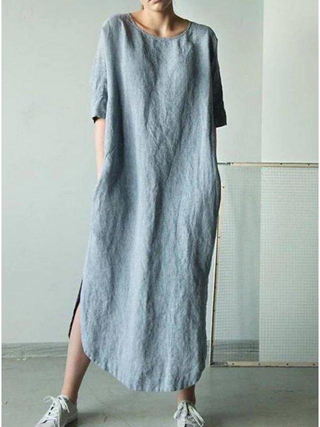 Cotton and linen long sleeve dress
