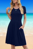 Women's Casual Flowy Pleated Loose Dresses with Pockets